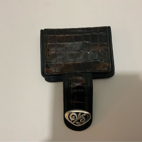 Brighton Black Pebbled Leather & Brown Croc Embossed Crossbody Wallet Organizer - Picture 10 of 14